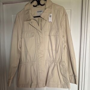 Old Navy Cream Utility Jacket with Elastic Waist